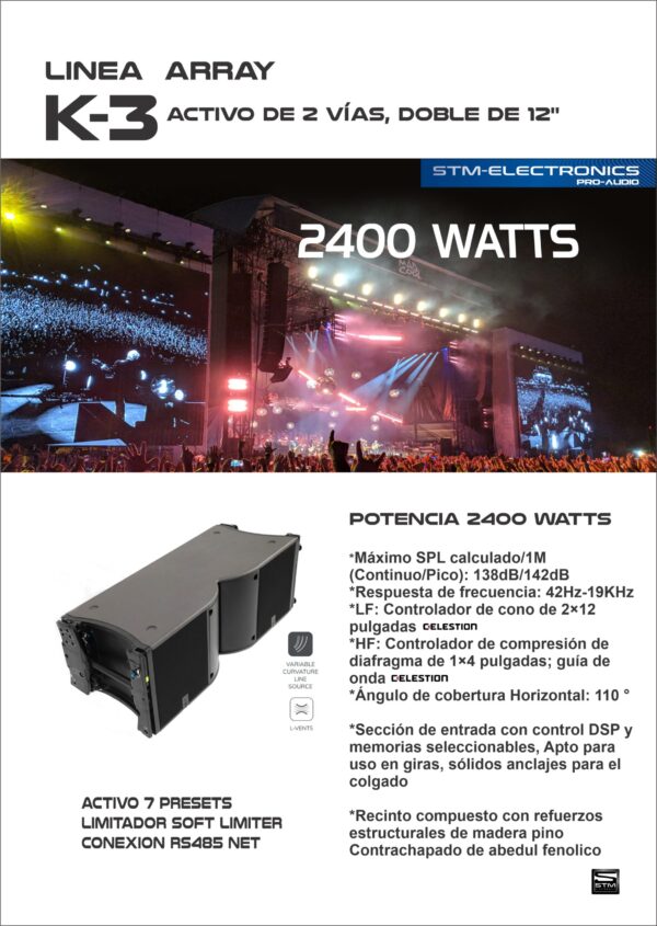 LÍNEA ARRAY ACTIVO STM ELECTRONICS PRO K-3 2400 WATTS AMPLIFICADO DSP